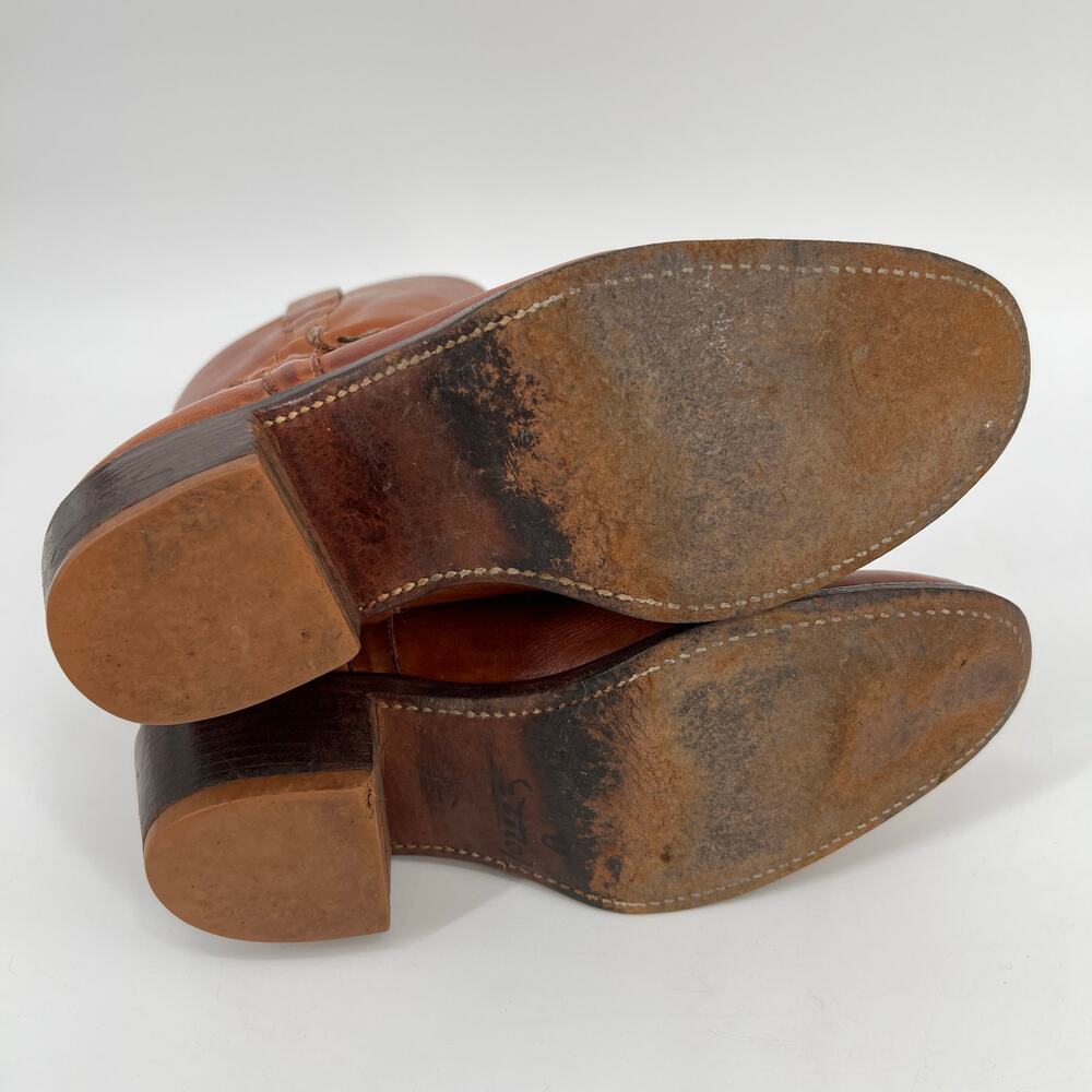Vintage Father and Son Western Boots Mens 8.5 D Cognac Brown Leather Belted READ - Picture 6 of 14